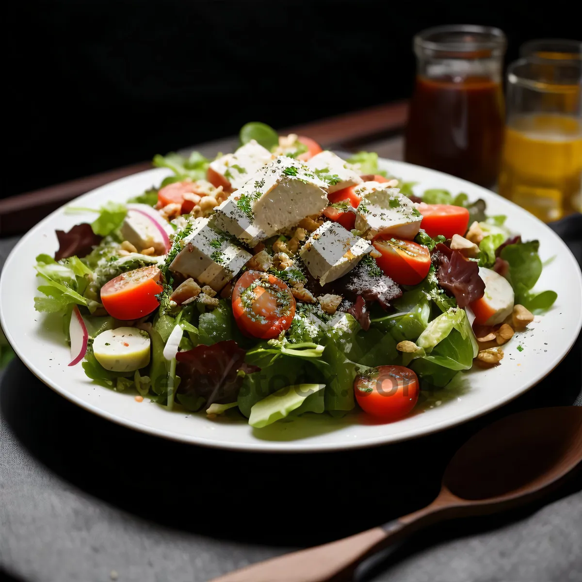 Picture of Gourmet vegetable salad with grilled meat and fresh greens