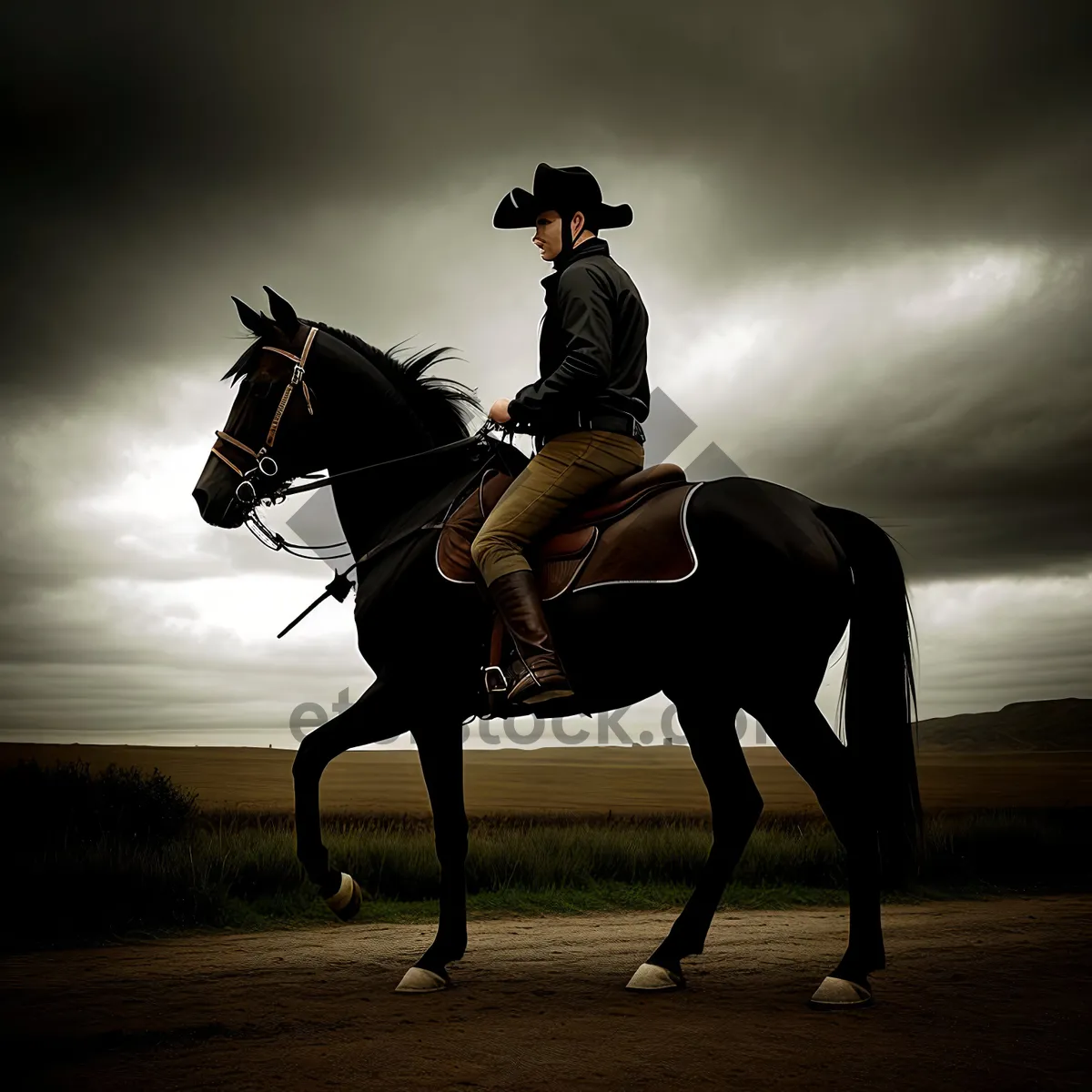 Picture of Racehorse rider with stock saddle in equestrian competition