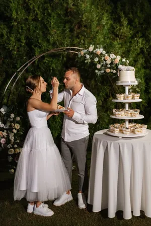 Happy bride and groom at their wedding ceremony