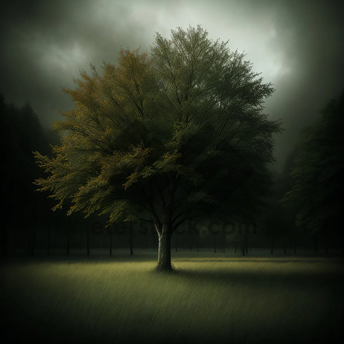 Picture of Golden Sunset in Rural Landscape with Tree