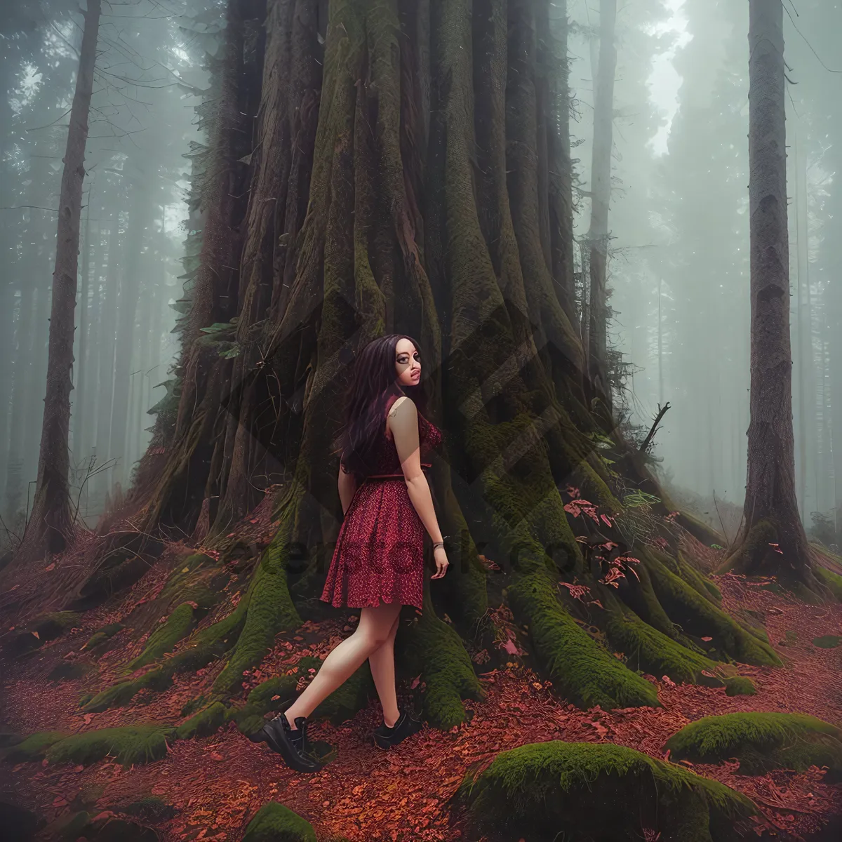 Picture of Stylish Park Poncho among Wooded Forest