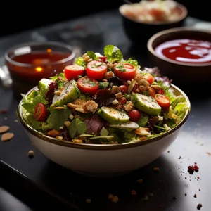 Fresh vegetable salad with pistachio nut topping