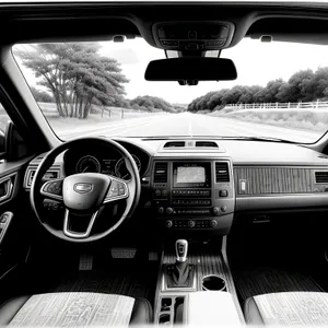 Luxury Car Interior with Modern Dashboard and Steering Wheel
