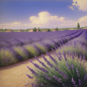 Serene Lavender Field with Meandering River