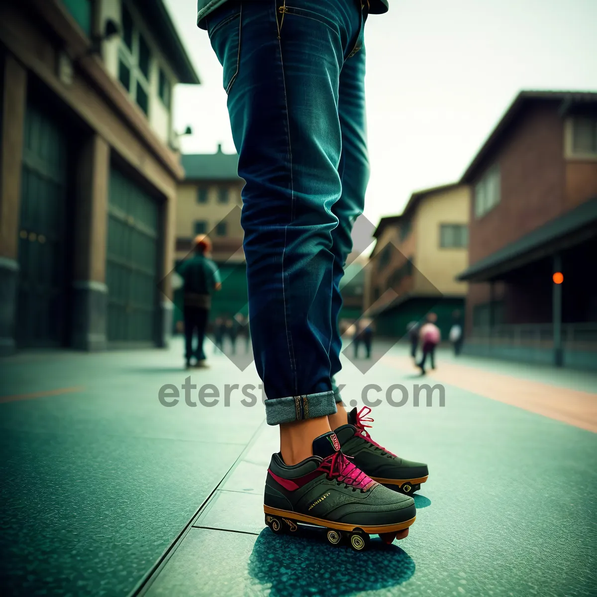 Picture of Skateboarding through the city streets with style.
