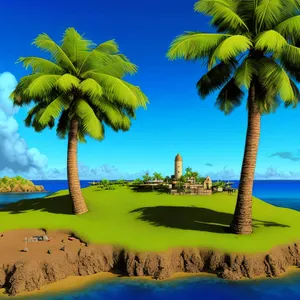Tropical Paradise: Palm-fringed Beach on a Sunny Island