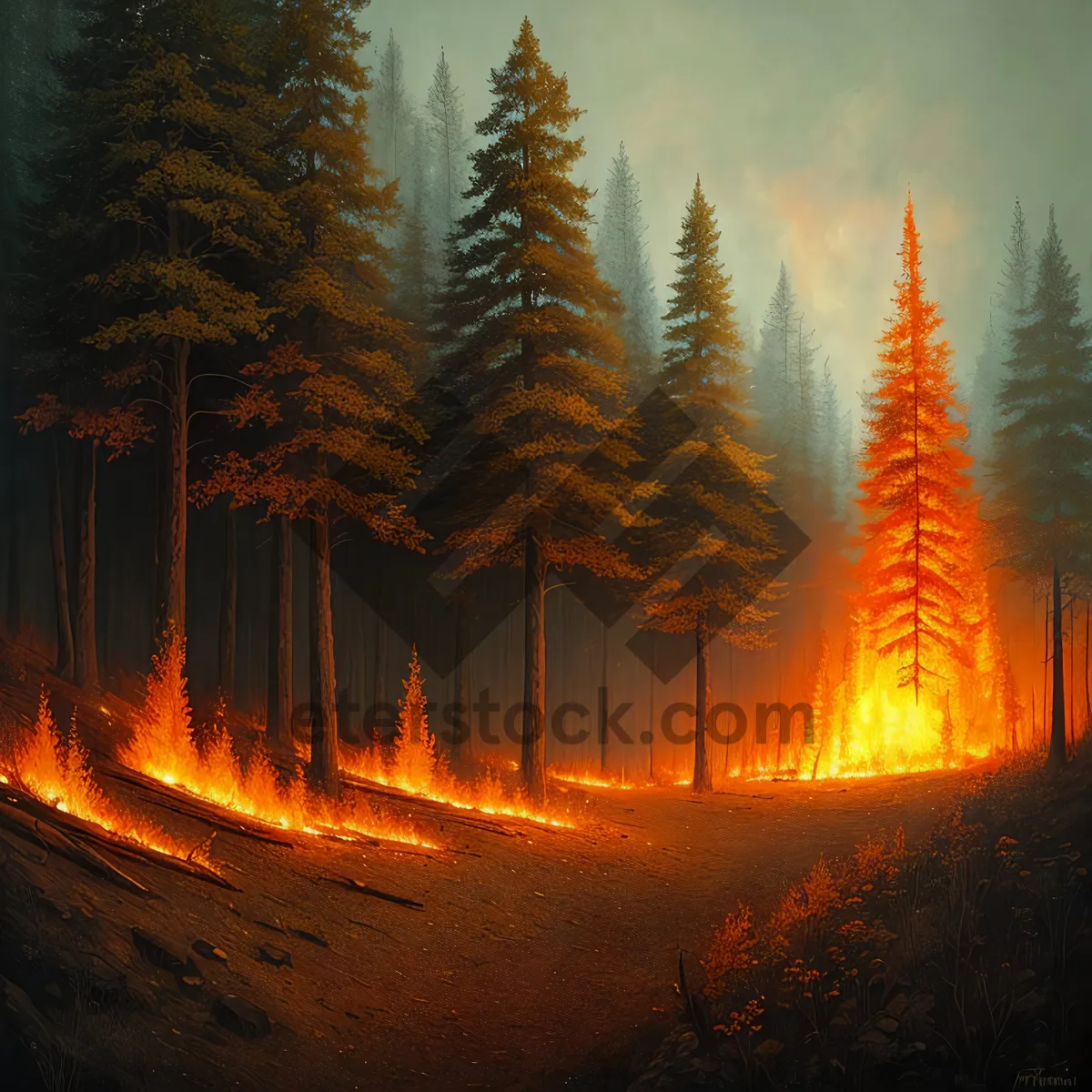 Picture of Fiery Blaze: Black Art with Vibrant Orange Flames