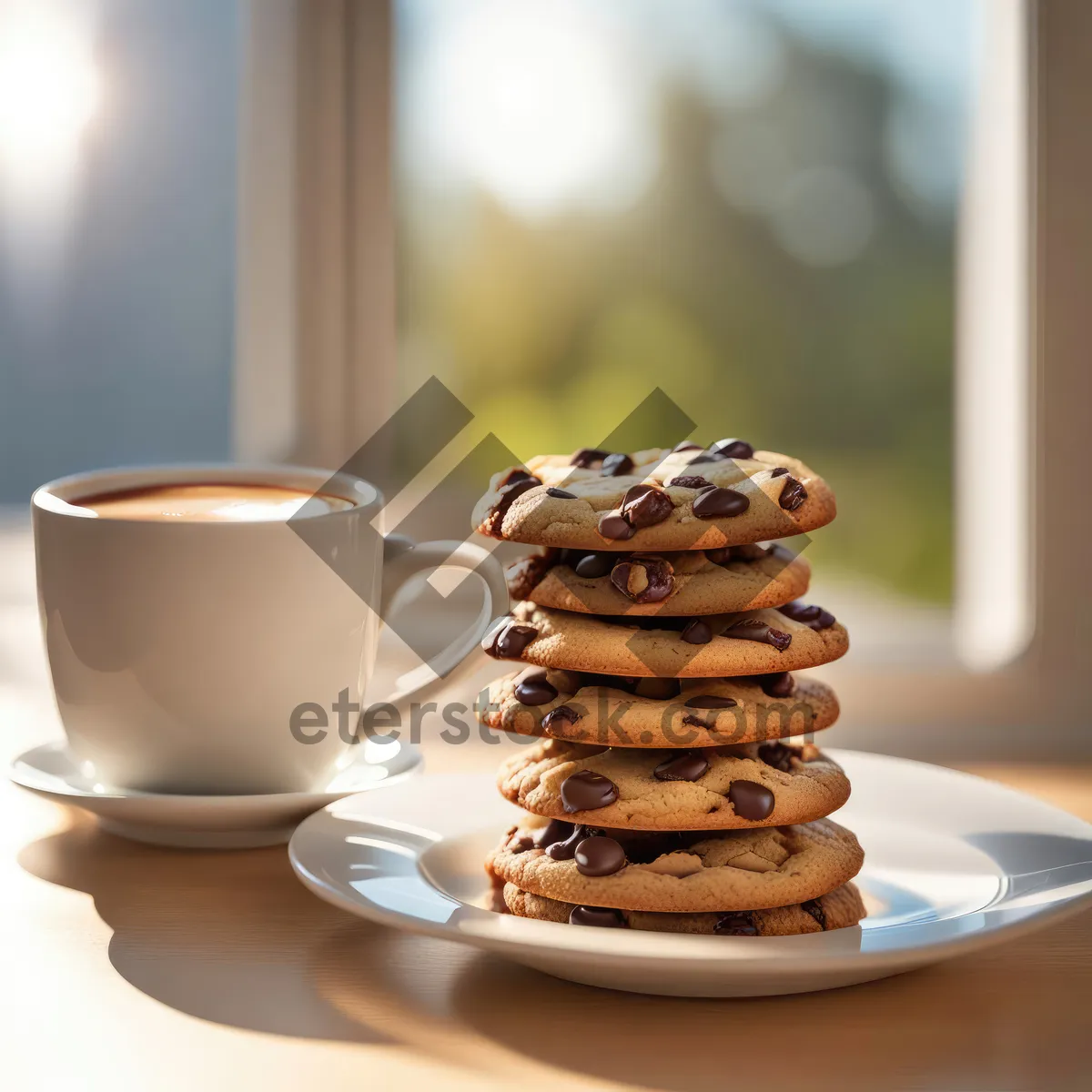 Picture of Hot Breakfast Beverage on Black Table in Morning