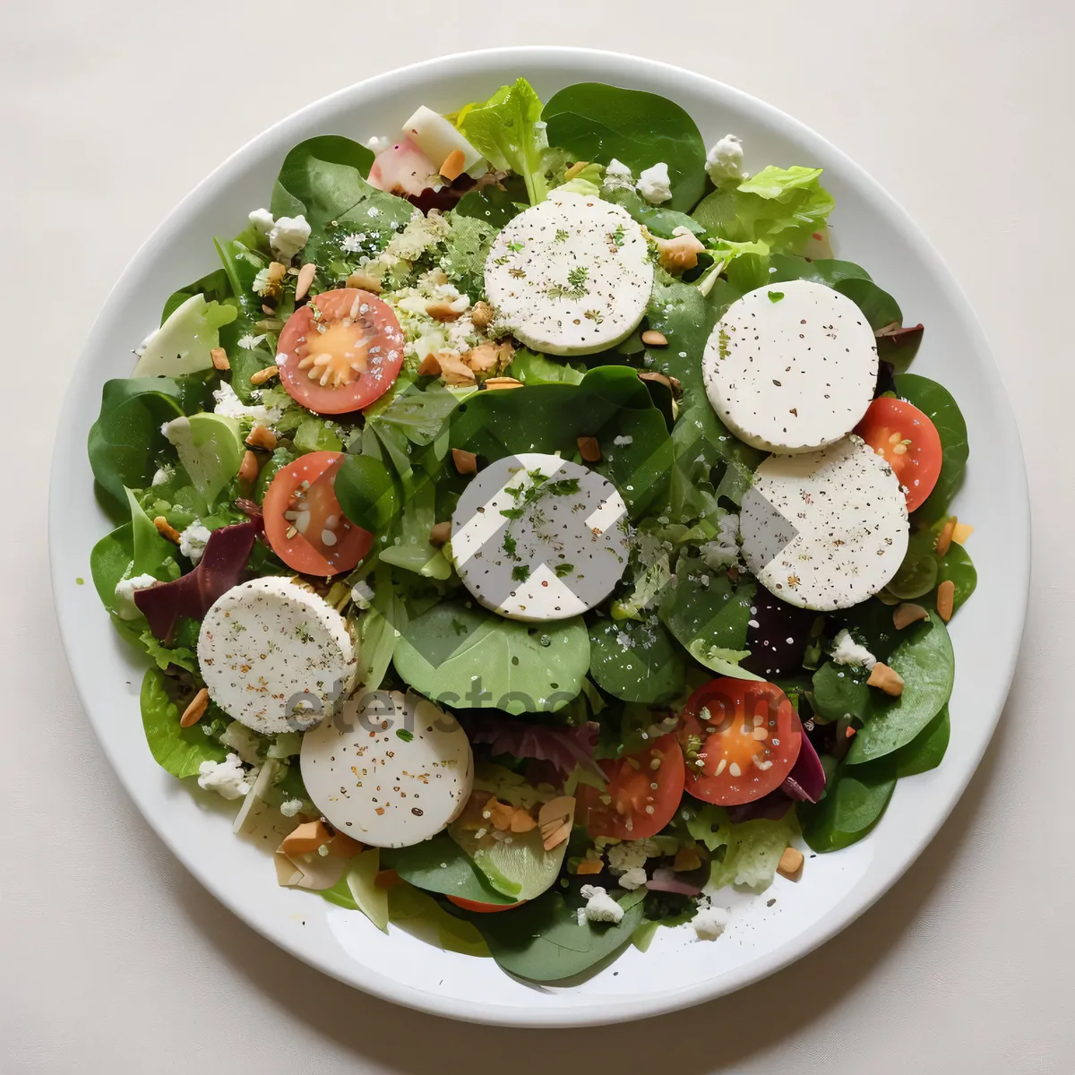 Picture of Delicious and healthy gourmet vegetable salad with cheese slice