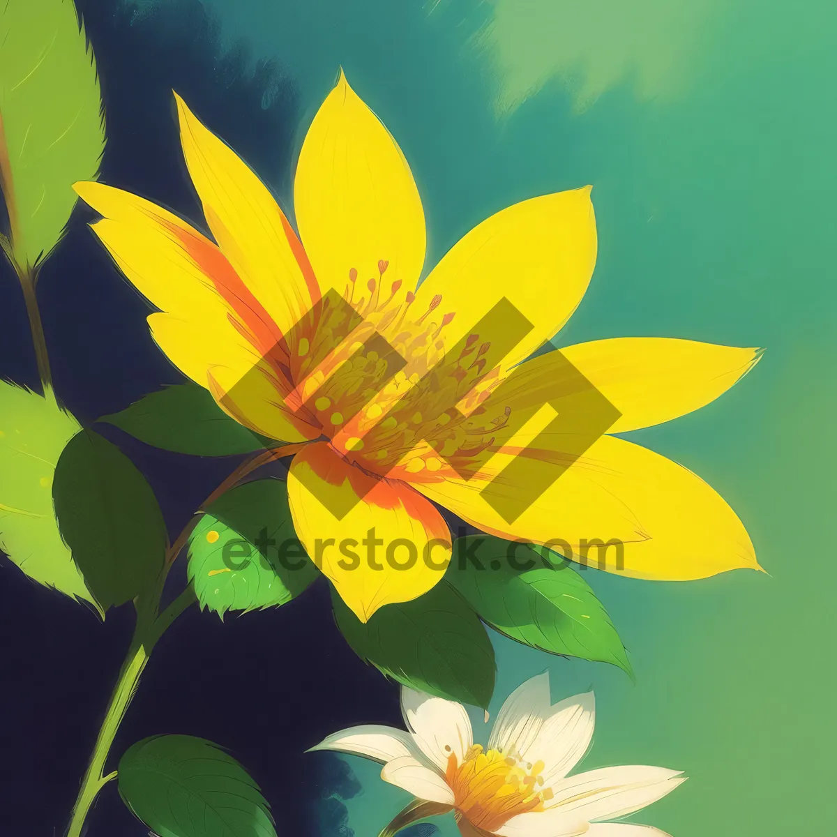 Picture of Bright Yellow Sunflower Blossom in Summer Garden