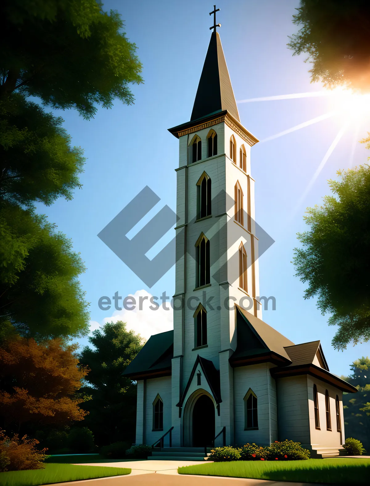 Picture of City's Historic Cathedral Bell Tower Against the Sky