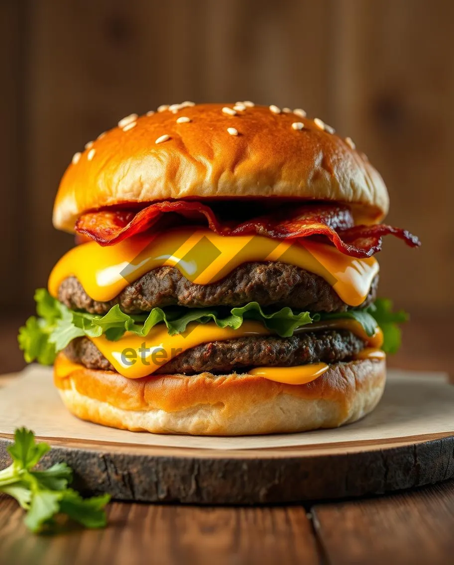 Picture of Delicious gourmet cheeseburger with fresh lettuce and tomato