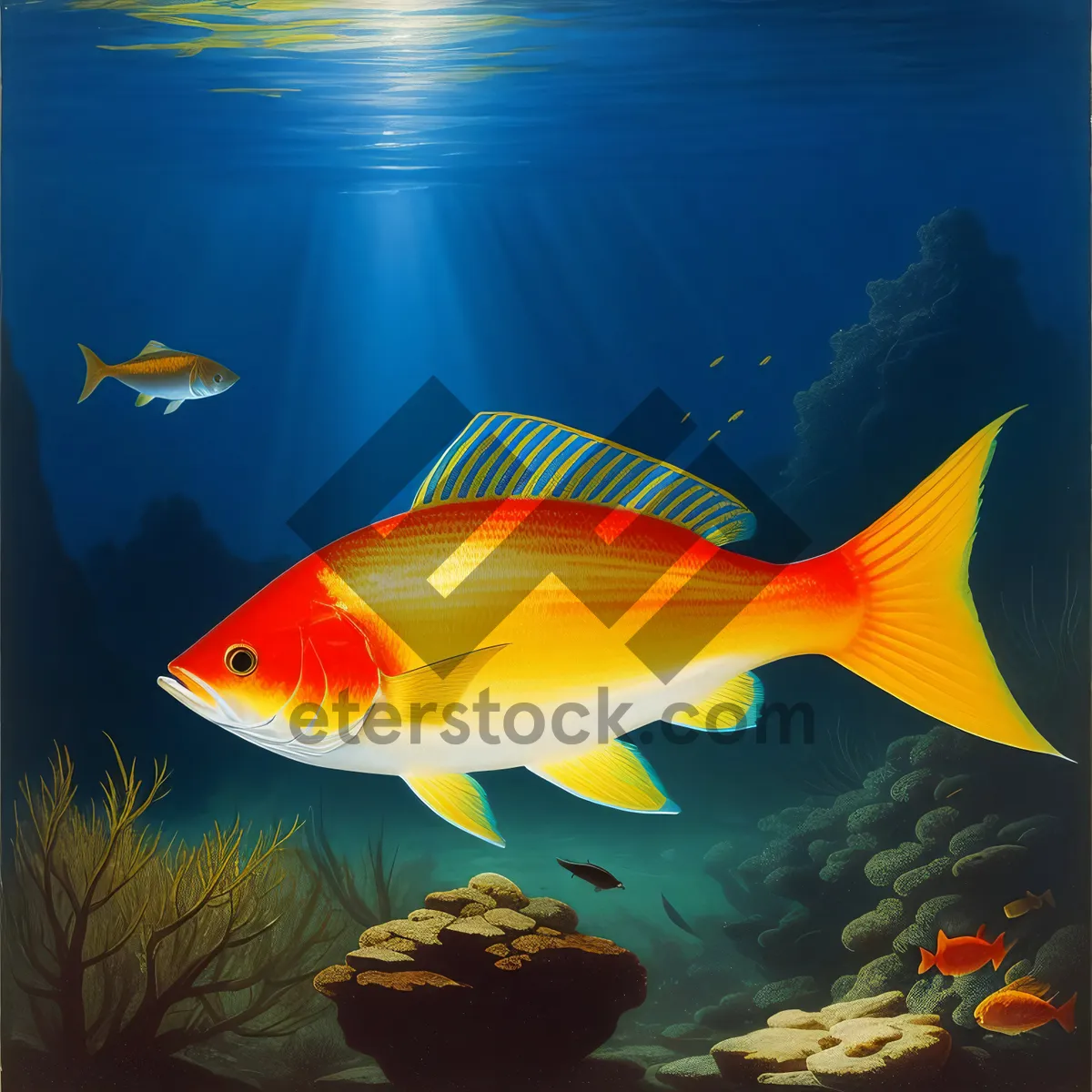 Picture of Orange Goldfish Swimming in a Tropical Aquarium