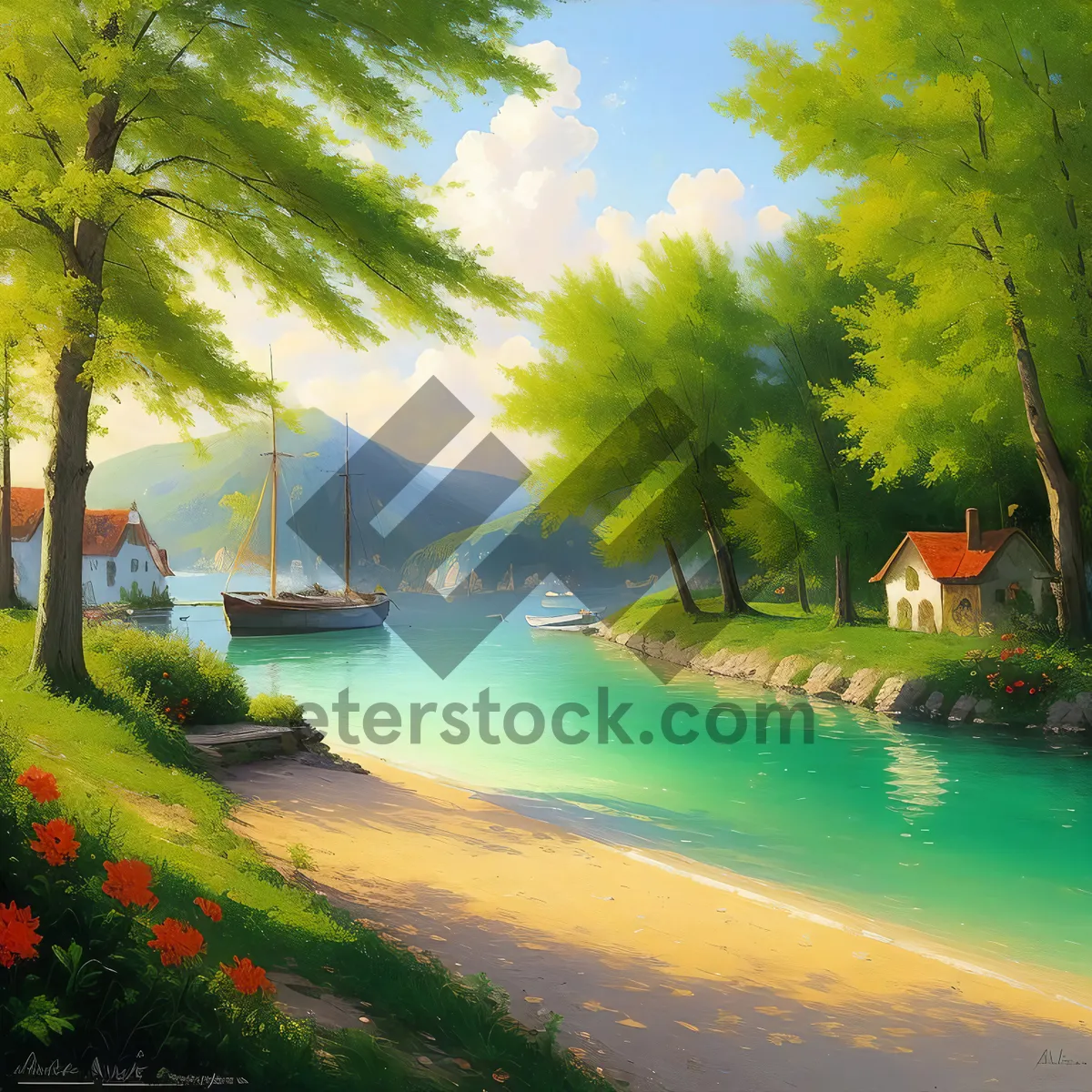 Picture of Tranquil beach getaway under sunny skies and palm trees.