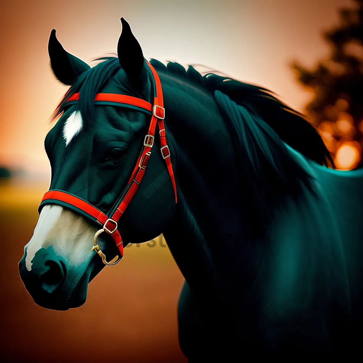 Picture of Elegant Brown Stallion in Equestrian Portrait