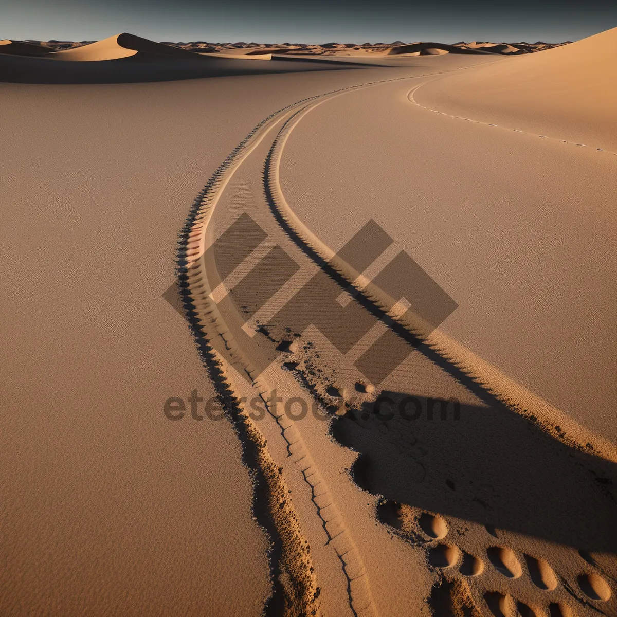 Picture of Sandy Desert Dunes Against Clear Blue Sky