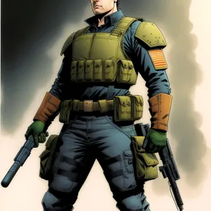 Male wearing bulletproof vest and helmet.