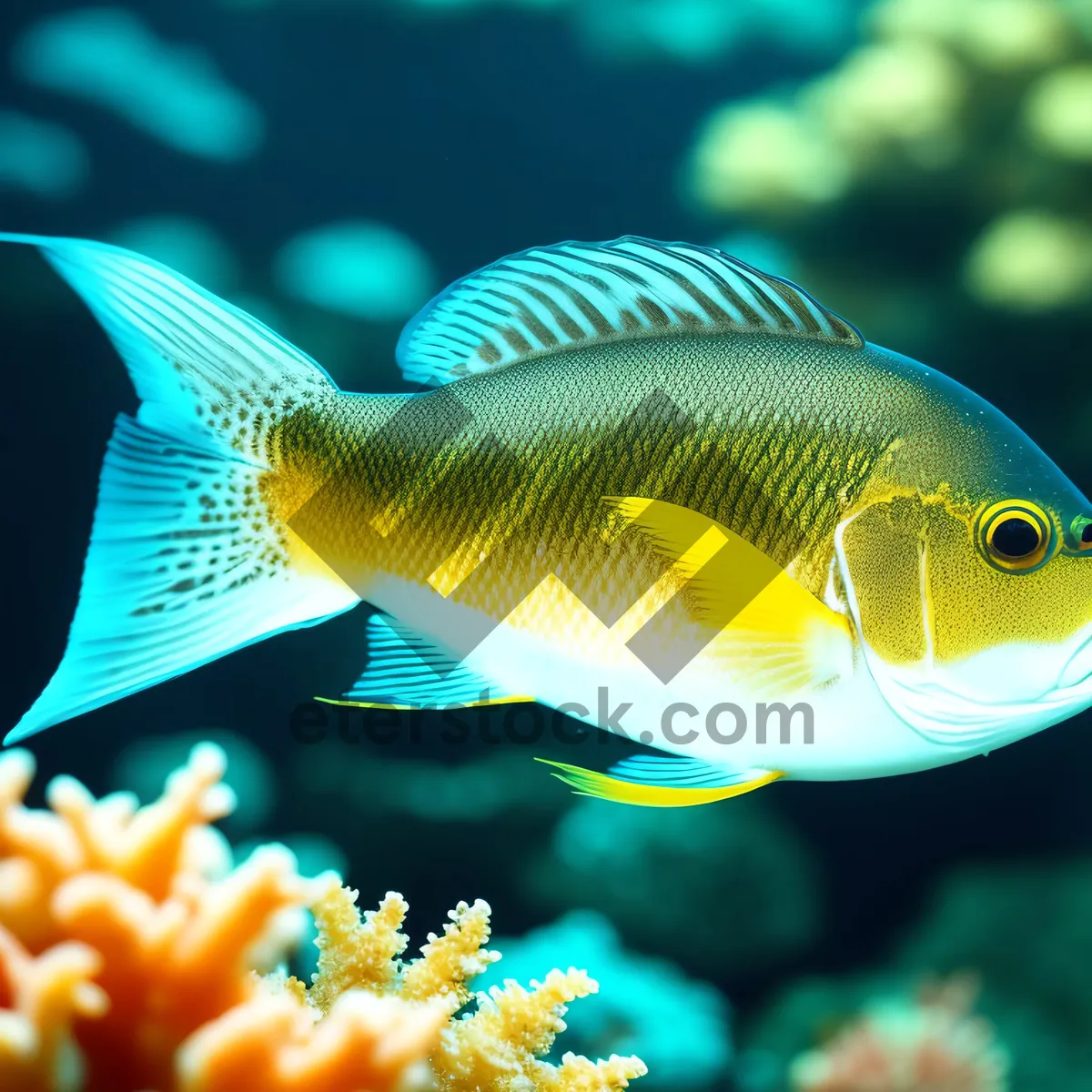 Picture of Exotic marine life swimming in colorful coral reef.