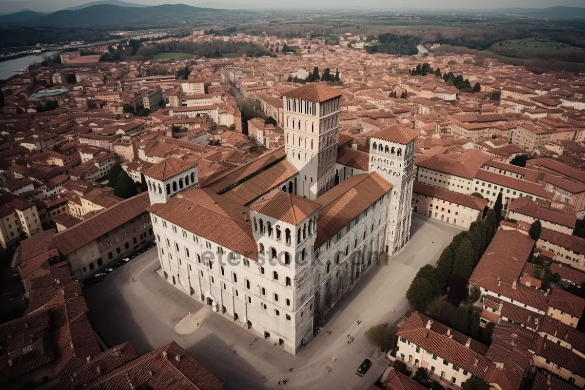 Picture of Ancient Cathedral Tower in Historic Cityscape Skyline