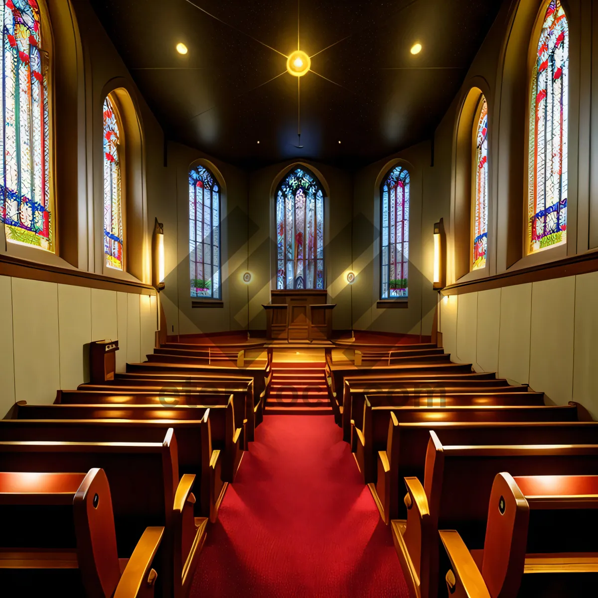 Picture of Grandeur Inside: Illuminated Church Hall with Seating