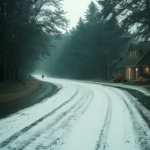 Snowy Winter Landscape: Majestic Frozen Forest Road
