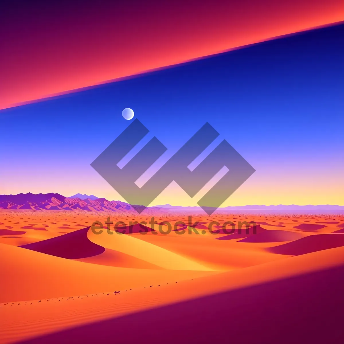 Picture of Sunset Over Desert Dunes: Majestic Horizon Embraces Nature's Tranquil Beauty