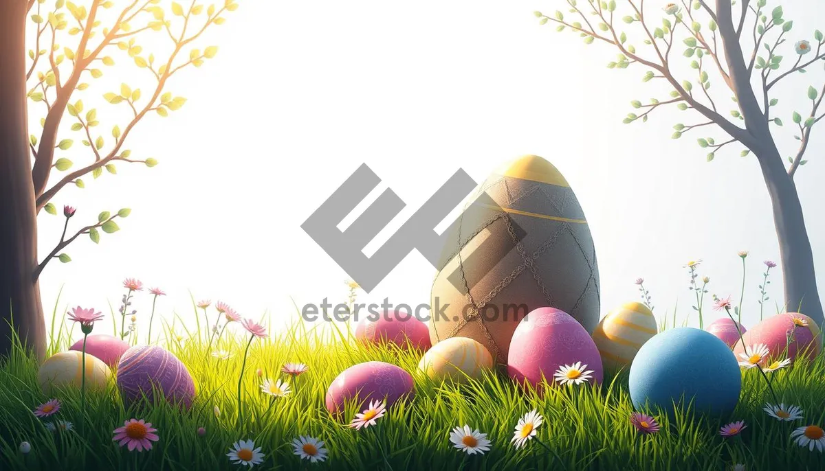 Picture of Colorful Easter Eggs Under Spring Sky