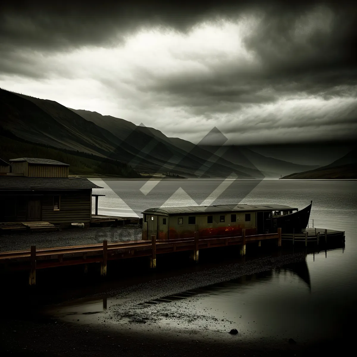 Picture of Sunset Reflection: Boathouse on the Water