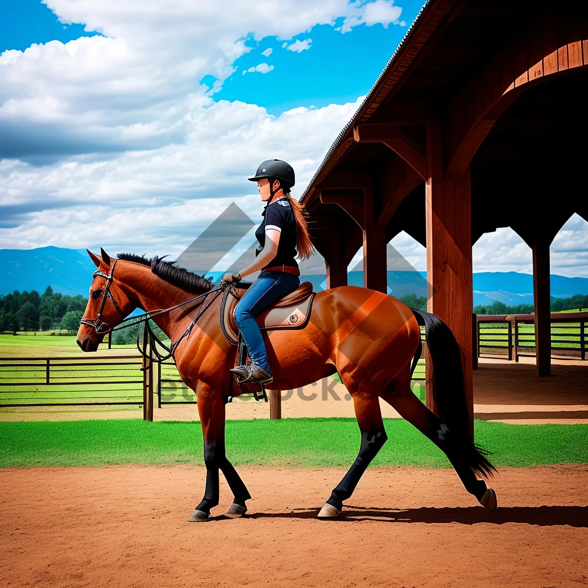 Picture of Rural Thoroughbred Stallion Galloping in Field