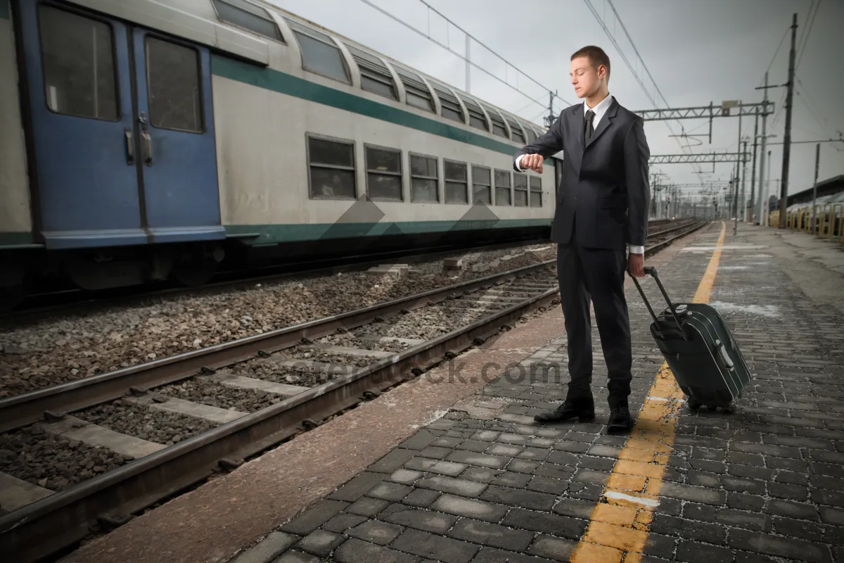 Picture of Modern city train station with passenger cars and tracks