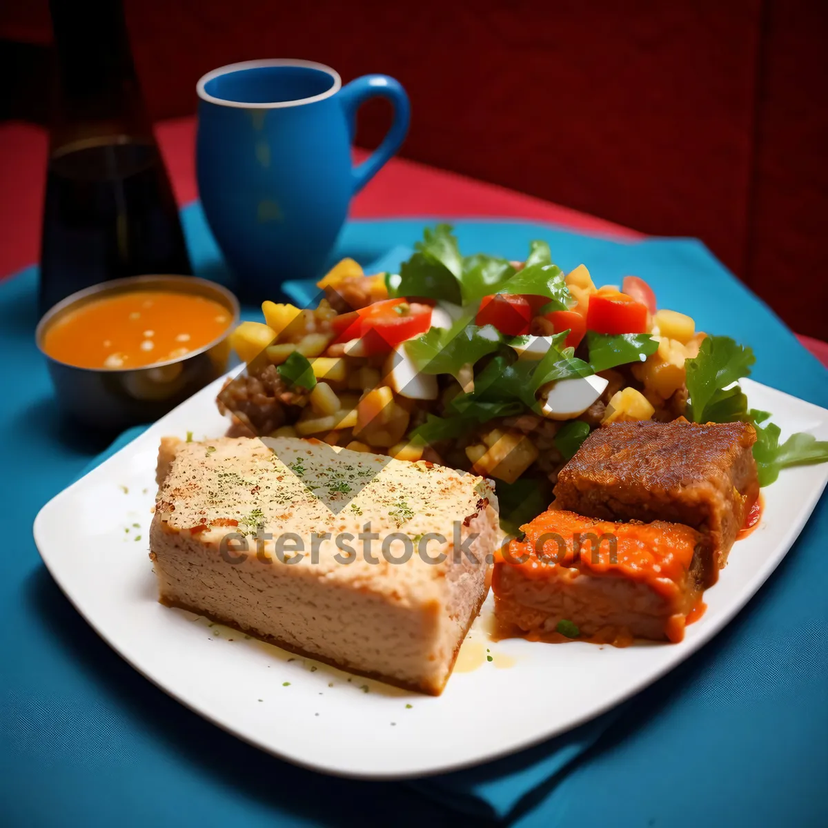 Picture of Delicious vegetable salad with grilled chicken and cheese
