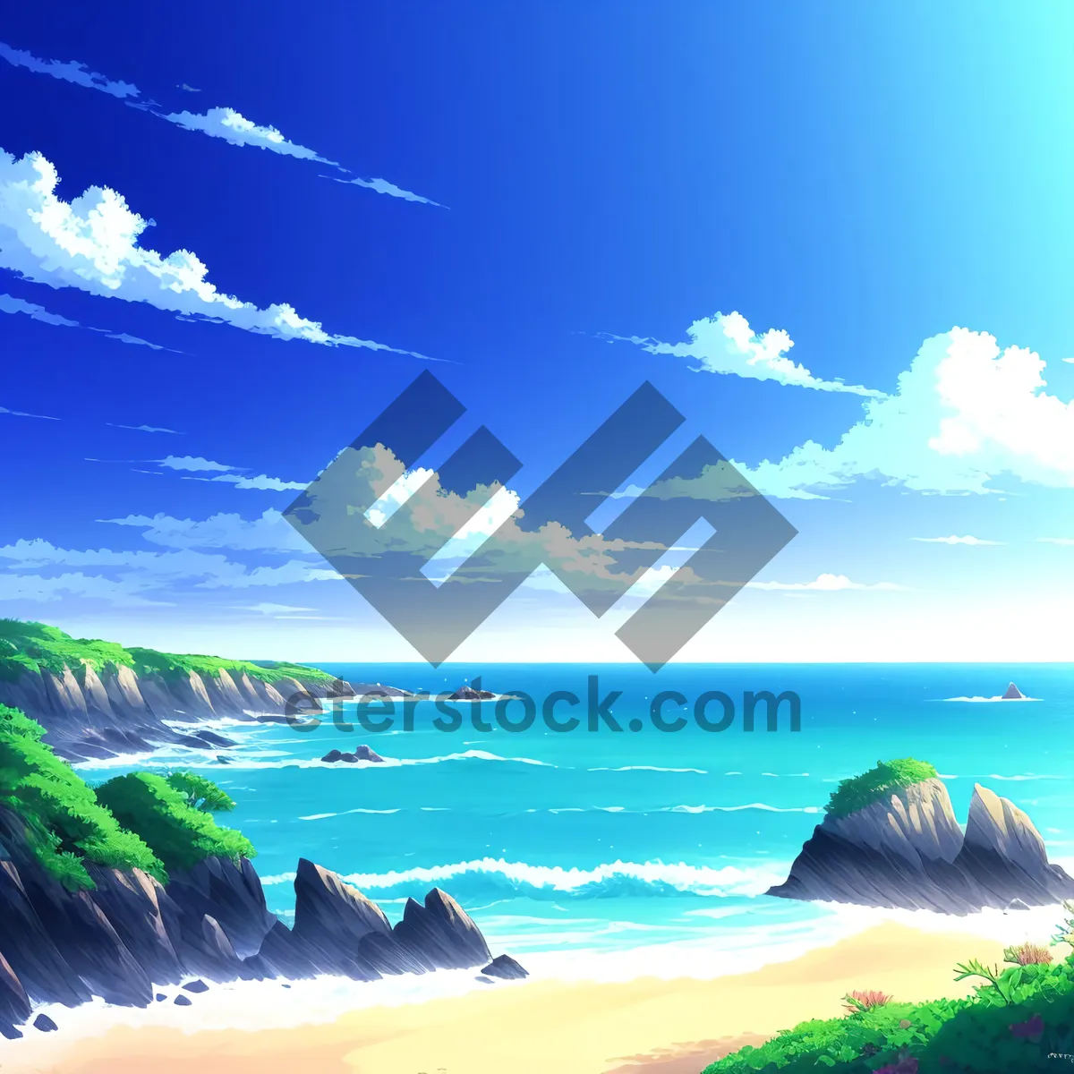 Picture of Serene Ocean Paradise: Turquoise Waves on Sandy Beach