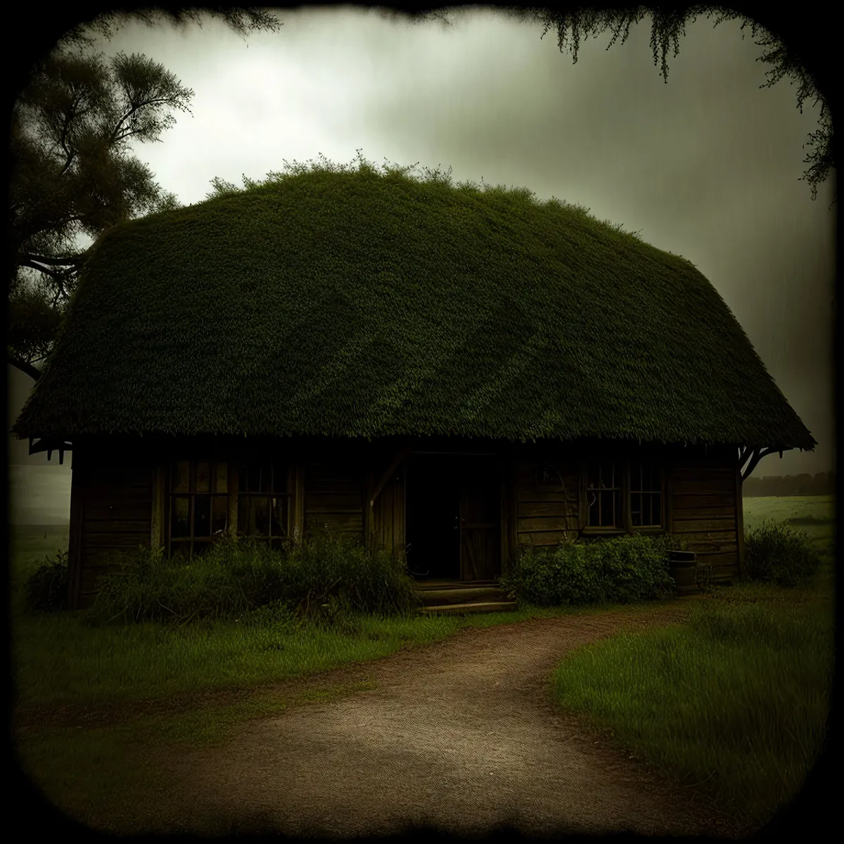 Picture of Rural Thatched Hut Beneath Beautiful Sky