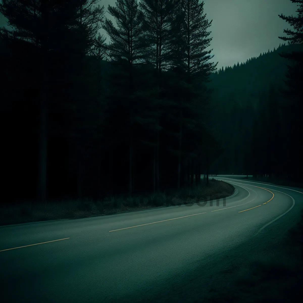 Picture of Scenic Mountain Highway Bend with Traffic and Blue Sky