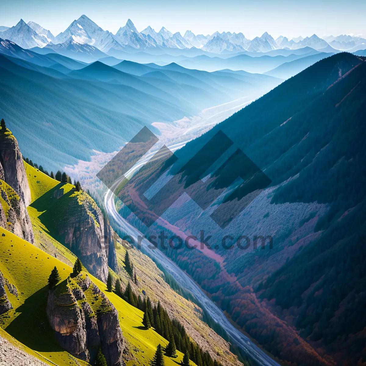 Picture of Snow-capped Alpine Peaks in Majestic Mountain Range