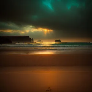 Golden Horizon: Sunset over a Tropical Beach