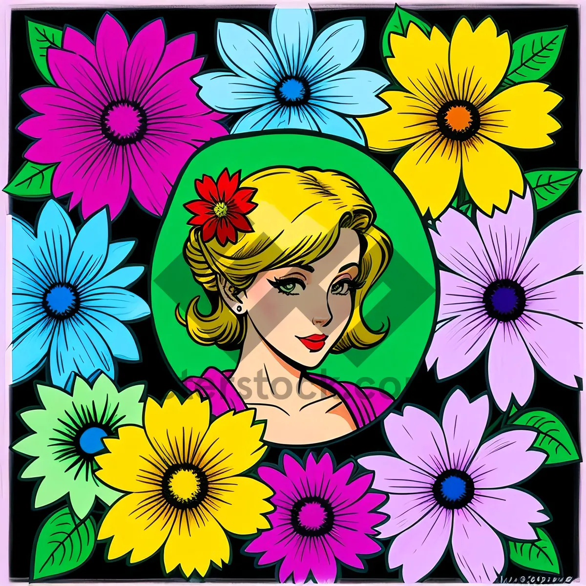 Picture of Floral Reformer: Colorful Retro Flower Graphic Art Decoration.