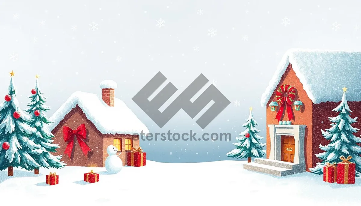 Picture of Winter Holiday Home with Snowman in Snowy Season