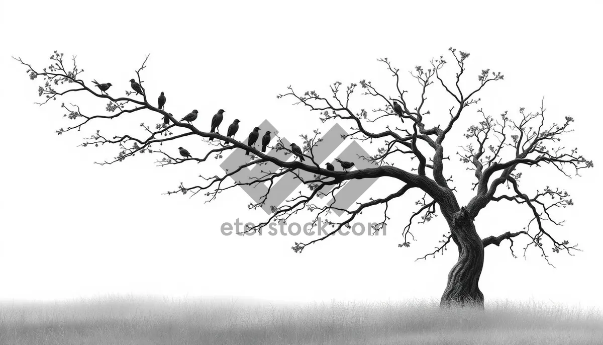 Picture of Winter silhouette of black tree branches against snowy sky