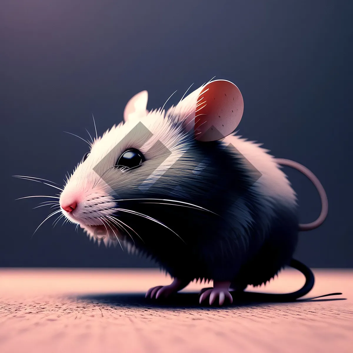 Picture of Cute Furry Mouse with Whiskers and Fluffy Fur