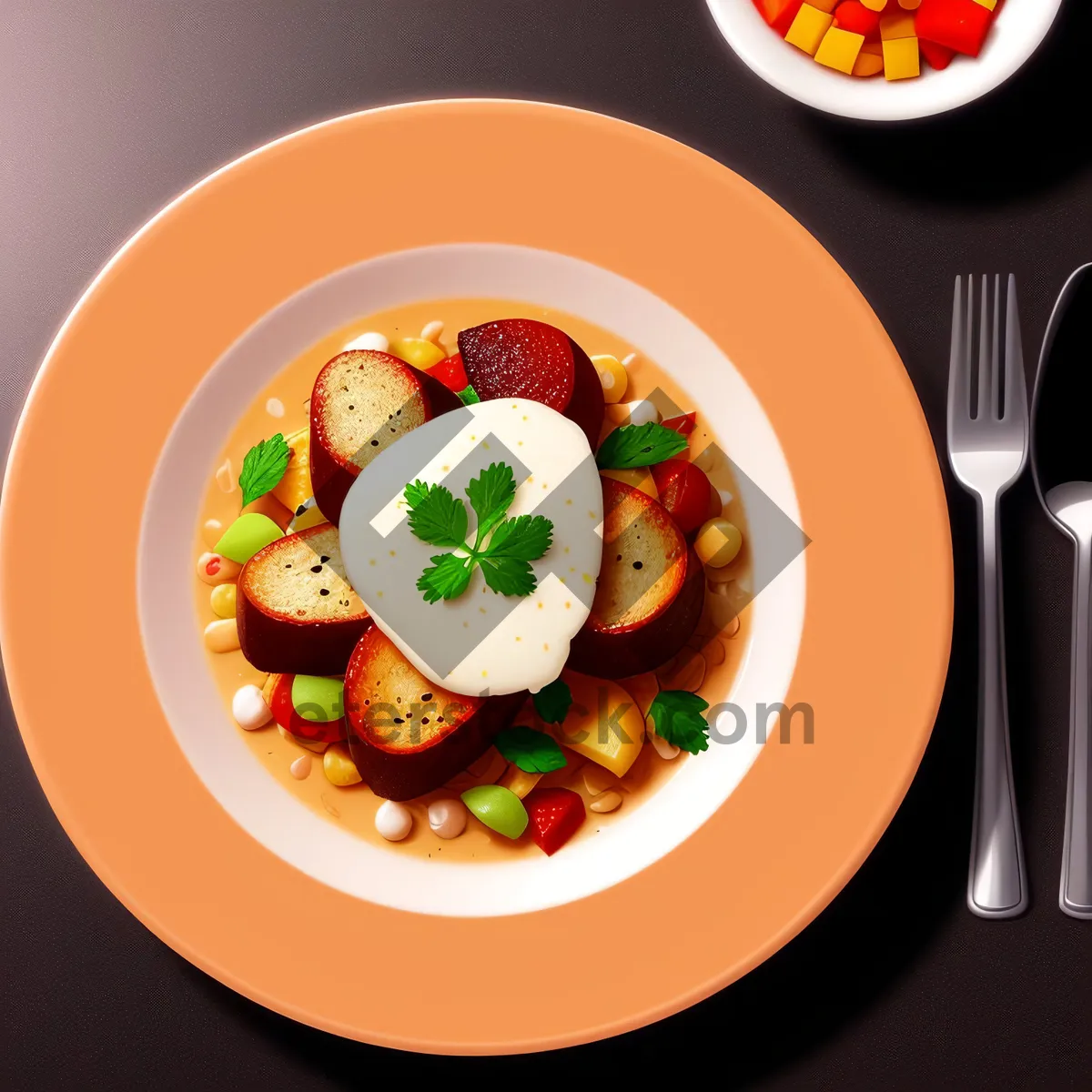 Picture of Delicious Gourmet Breakfast Plate with Fresh Vegetables