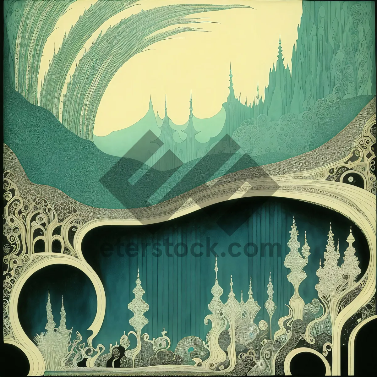 Picture of Winter Wonderland Silhouette: Festive Snowflake Decor on Grunge Patterned Curtain