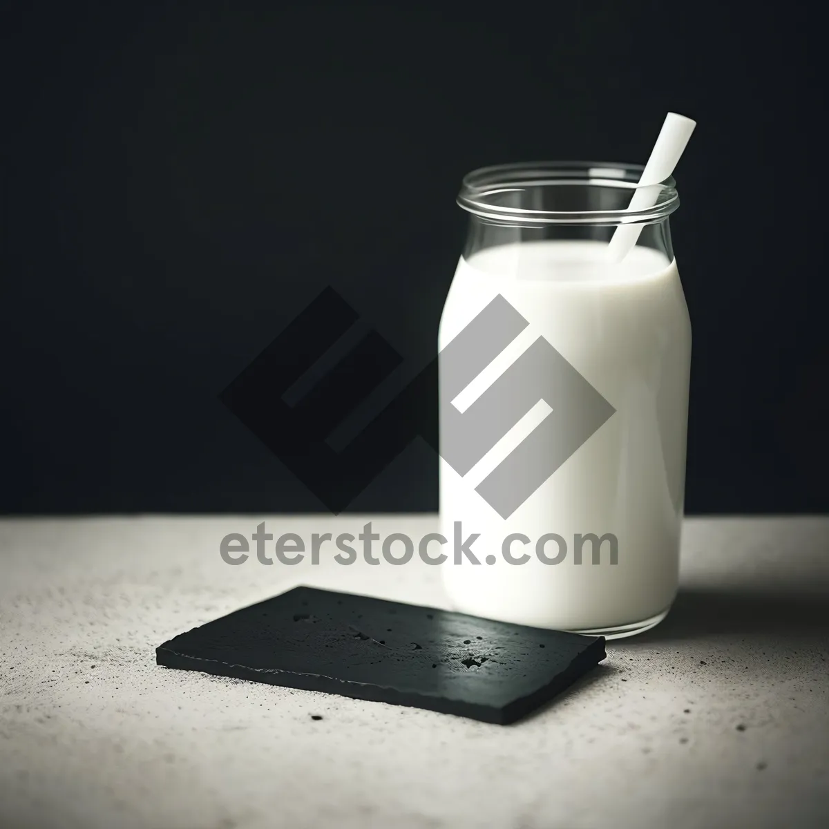 Picture of Healthy Milk in Glass Bottle with Salt Shaker