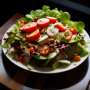 Gourmet vegetable salad with delicious cheese and fresh ingredients