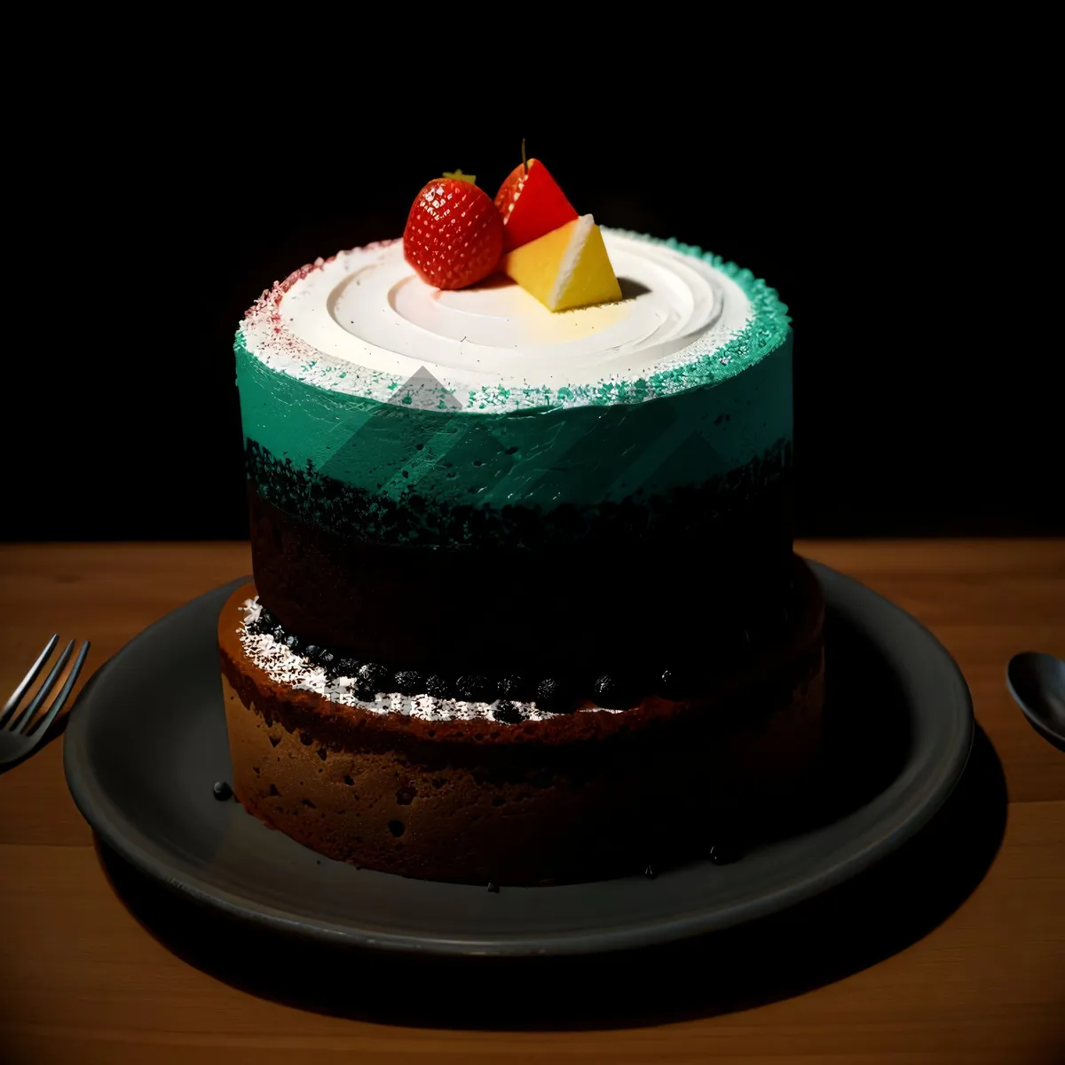 Picture of Delicious chocolate fruit cake with cream icing