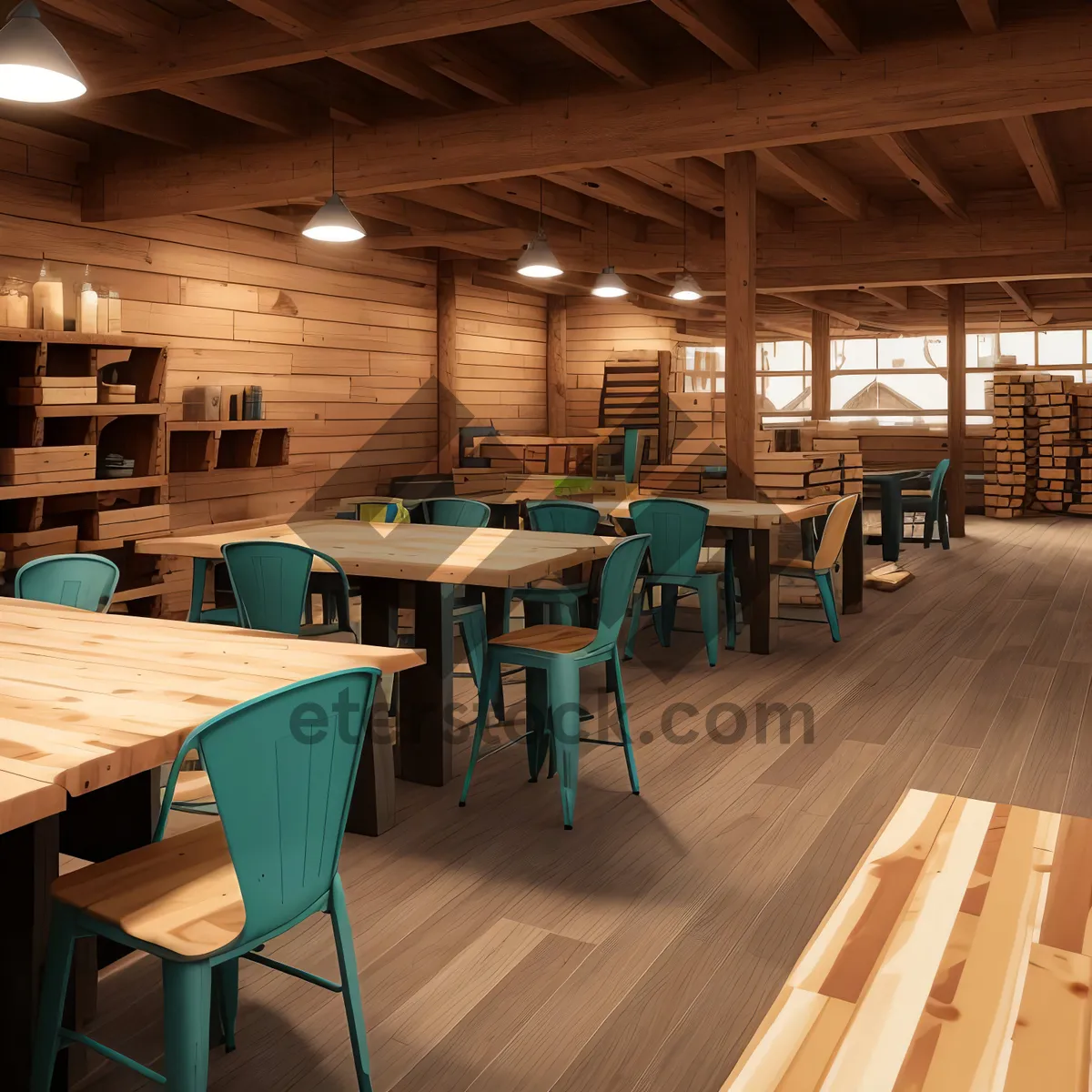 Picture of Modern Dining Room Interior with Wood Furniture