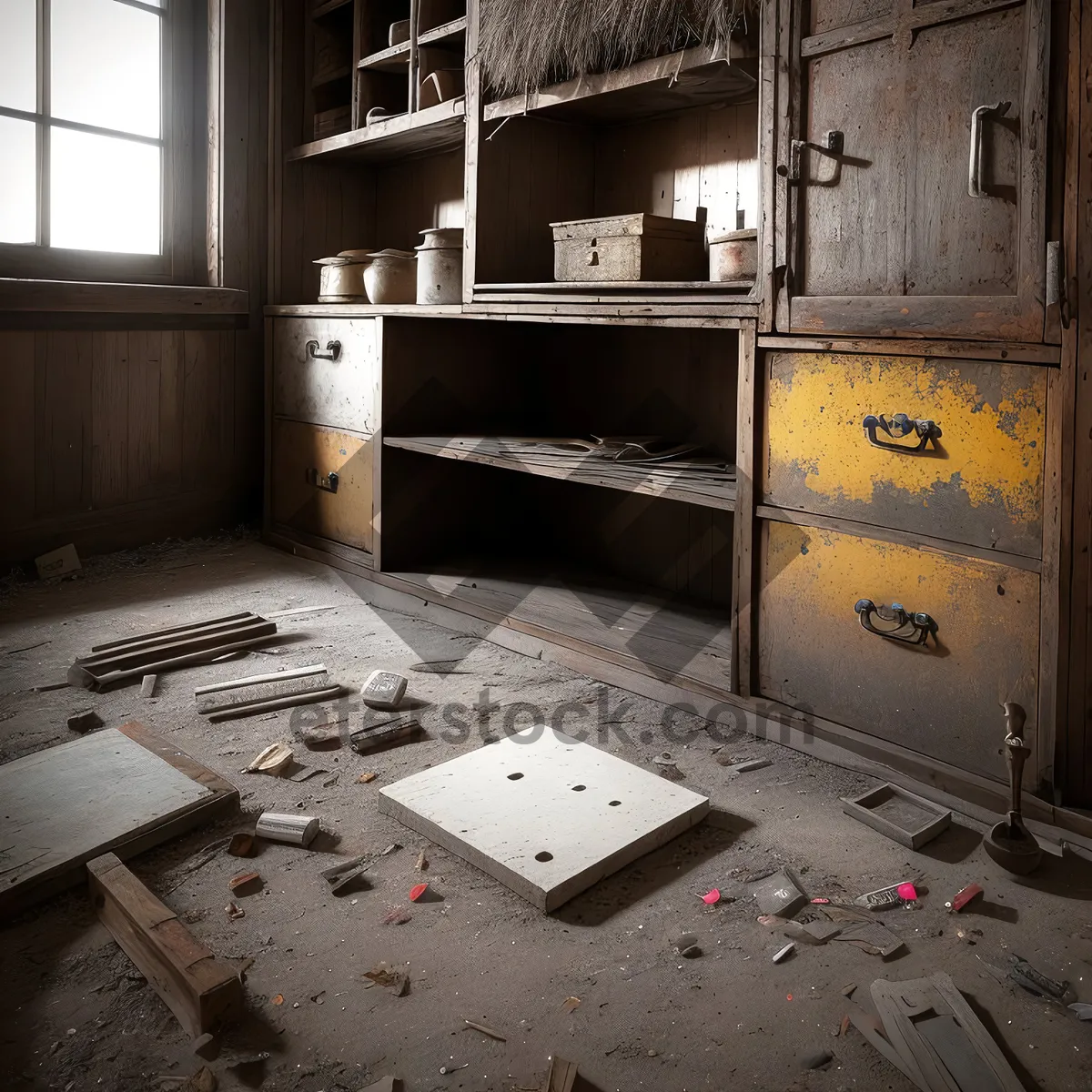 Picture of Vintage Office Furniture Inside Spacious Warehouse