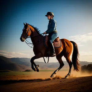 Silhouette of Cowboy Riding Stallion at Sunset