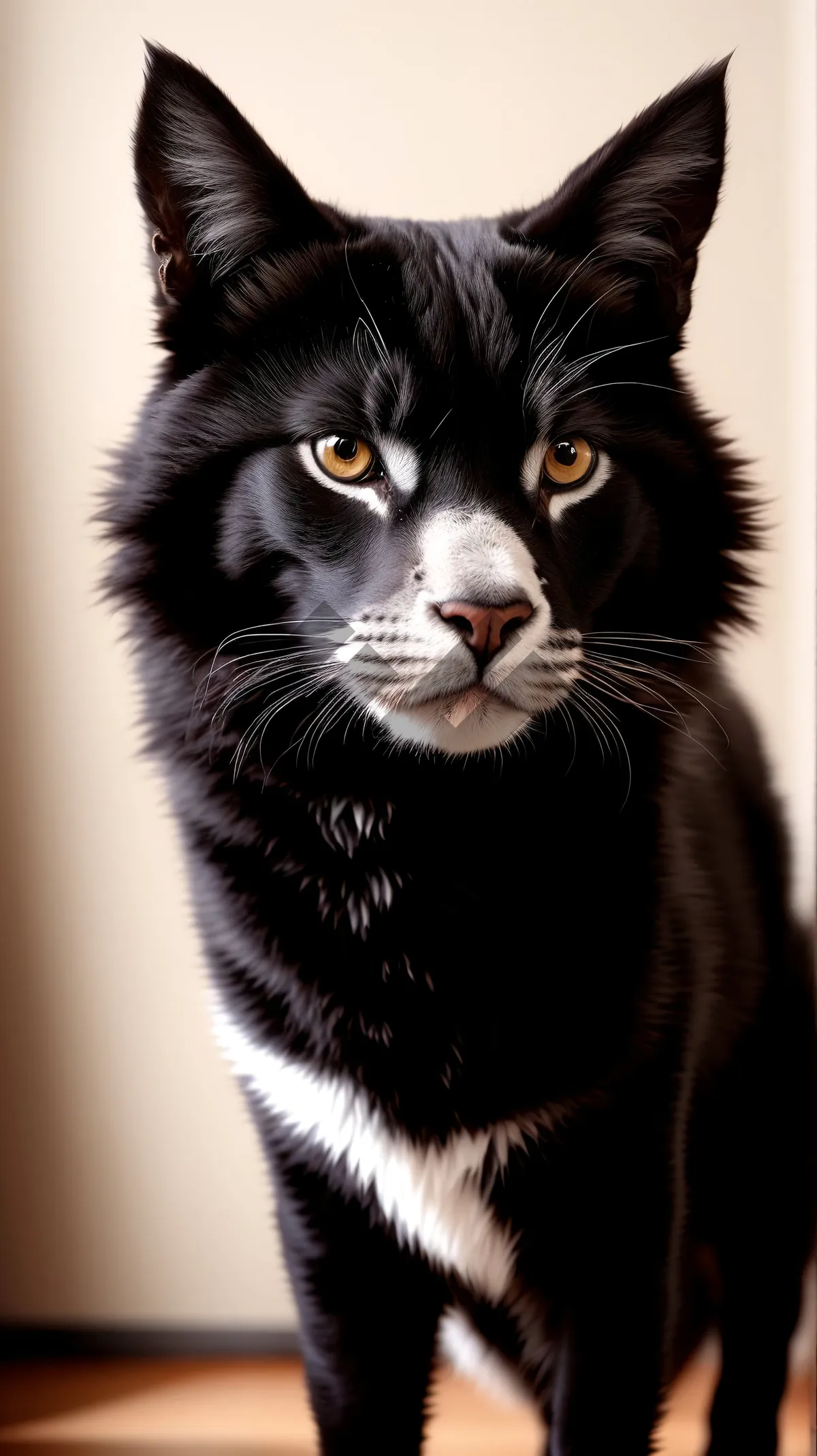 Picture of Cute fluffy black kitten with mesmerizing eyes