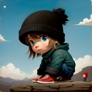 Happy child smiling in cute hat at school.